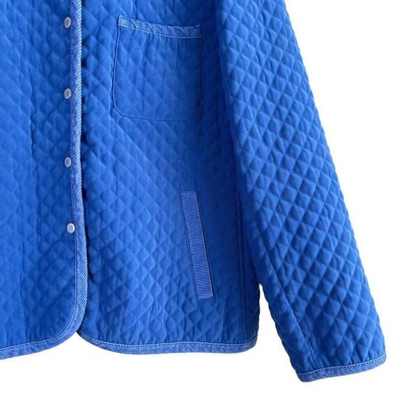Talbots Vintage 90s Blue Quilted Jacket Corduroy Trim Snap Button Front, Sz LP - Picture 5 of 10